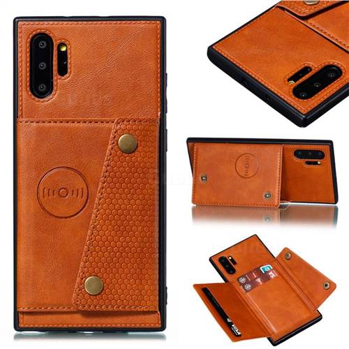 Retro Multifunction Card Slots Stand Leather Coated Phone Back Cover for Samsung Galaxy Note 10+ (6.75 inch) / Note10 Plus - Brown