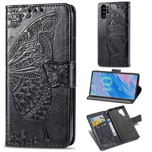 Embossing Mandala Flower Butterfly Leather Wallet Case for Samsung Galaxy Note 10+ (6.75 inch) / Note10 Plus - Black