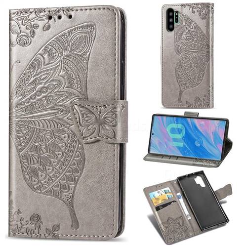 Embossing Mandala Flower Butterfly Leather Wallet Case for Samsung Galaxy Note 10+ (6.75 inch) / Note10 Plus - Gray