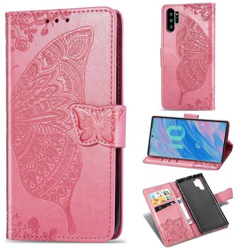 Embossing Mandala Flower Butterfly Leather Wallet Case for Samsung Galaxy Note 10+ (6.75 inch) / Note10 Plus - Pink