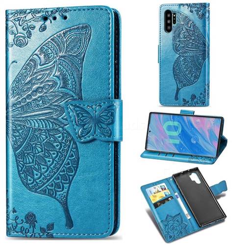 Embossing Mandala Flower Butterfly Leather Wallet Case for Samsung Galaxy Note 10+ (6.75 inch) / Note10 Plus - Blue