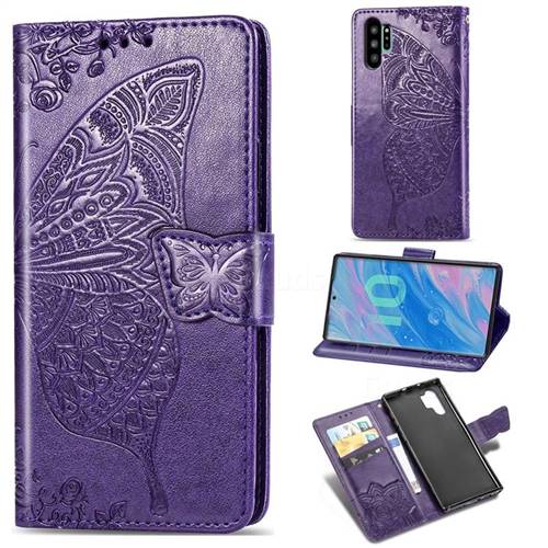 Embossing Mandala Flower Butterfly Leather Wallet Case for Samsung Galaxy Note 10+ (6.75 inch) / Note10 Plus - Dark Purple