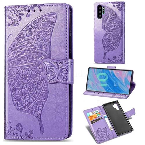 Embossing Mandala Flower Butterfly Leather Wallet Case for Samsung Galaxy Note 10+ (6.75 inch) / Note10 Plus - Light Purple