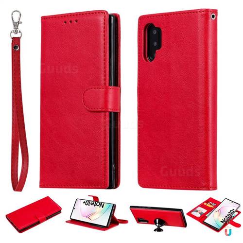 Retro Greek Detachable Magnetic PU Leather Wallet Phone Case for Samsung Galaxy Note 10+ (6.75 inch) / Note10 Plus - Red