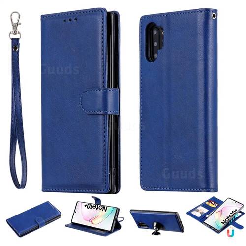 Retro Greek Detachable Magnetic PU Leather Wallet Phone Case for Samsung Galaxy Note 10+ (6.75 inch) / Note10 Plus - Blue