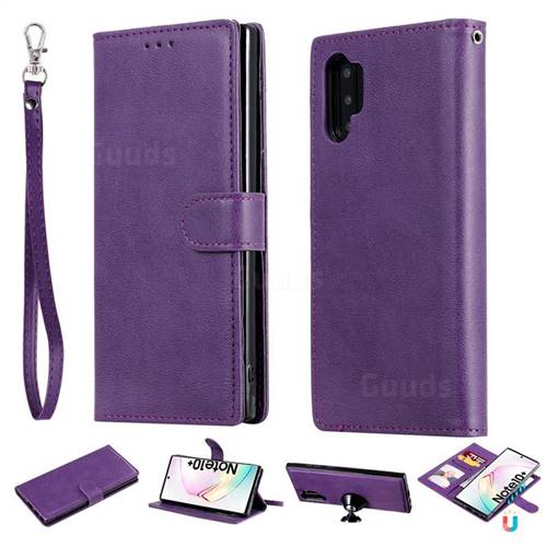 Retro Greek Detachable Magnetic PU Leather Wallet Phone Case for Samsung Galaxy Note 10+ (6.75 inch) / Note10 Plus - Purple