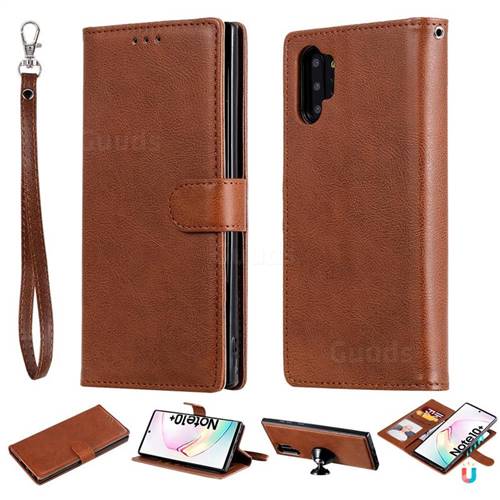 Retro Greek Detachable Magnetic PU Leather Wallet Phone Case for Samsung Galaxy Note 10+ (6.75 inch) / Note10 Plus - Brown