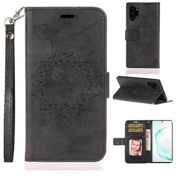 Embossing Retro Matte Mandala Flower Leather Wallet Case for Samsung Galaxy Note 10+ (6.75 inch) / Note10 Plus - Black