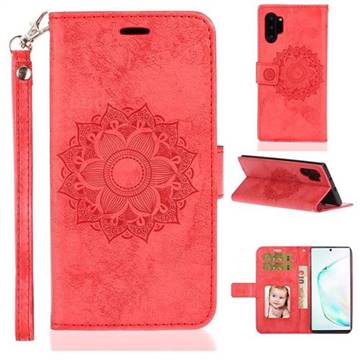 Embossing Retro Matte Mandala Flower Leather Wallet Case for Samsung Galaxy Note 10+ (6.75 inch) / Note10 Plus - Red