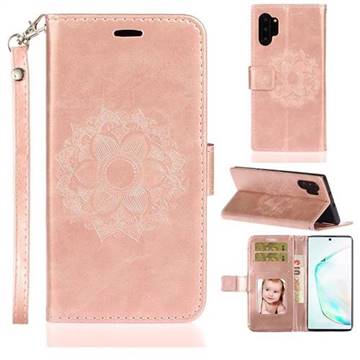 Embossing Retro Matte Mandala Flower Leather Wallet Case for Samsung Galaxy Note 10+ (6.75 inch) / Note10 Plus - Rose Gold
