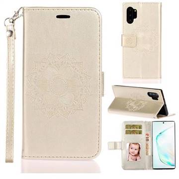 Embossing Retro Matte Mandala Flower Leather Wallet Case for Samsung Galaxy Note 10+ (6.75 inch) / Note10 Plus - Golden