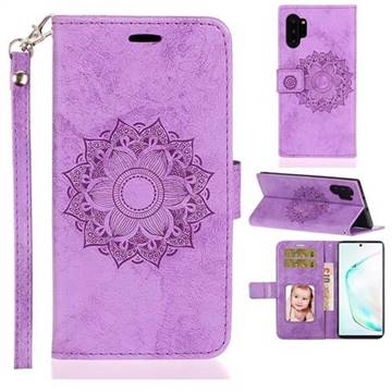 Embossing Retro Matte Mandala Flower Leather Wallet Case for Samsung Galaxy Note 10+ (6.75 inch) / Note10 Plus - Purple