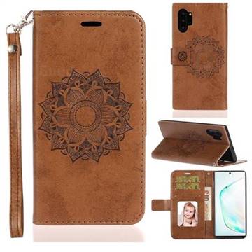 Embossing Retro Matte Mandala Flower Leather Wallet Case for Samsung Galaxy Note 10+ (6.75 inch) / Note10 Plus - Brown