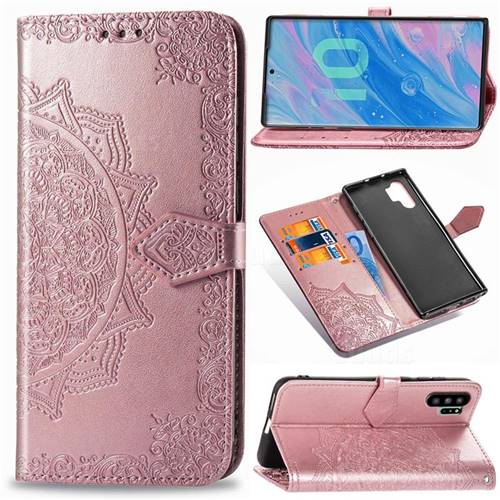 Embossing Imprint Mandala Flower Leather Wallet Case for Samsung Galaxy Note 10+ (6.75 inch) / Note10 Plus - Rose Gold