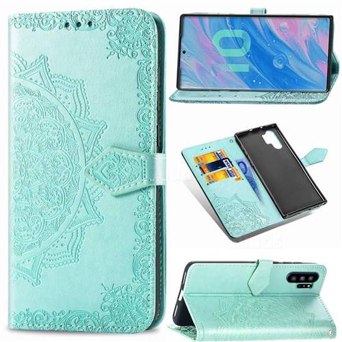 Embossing Imprint Mandala Flower Leather Wallet Case for Samsung Galaxy Note 10+ (6.75 inch) / Note10 Plus - Green