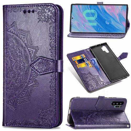 Embossing Imprint Mandala Flower Leather Wallet Case for Samsung Galaxy Note 10+ (6.75 inch) / Note10 Plus - Purple