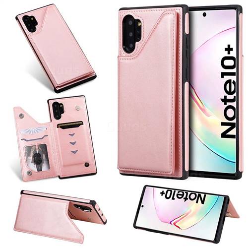 Luxury Multifunction Magnetic Card Slots Stand Calf Leather Phone Back Cover for Samsung Galaxy Note 10+ (6.75 inch) / Note10 Plus - Rose Gold