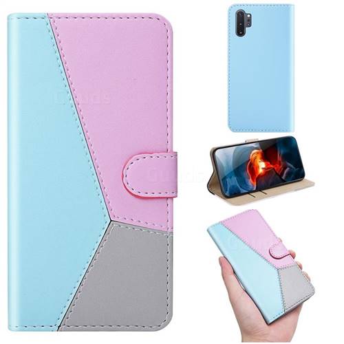 Tricolour Stitching Wallet Flip Cover for Samsung Galaxy Note 10 Pro (6.75 inch) / Note 10+ - Blue