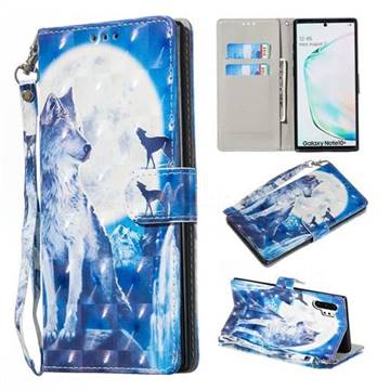 Ice Wolf 3D Painted Leather Wallet Phone Case for Samsung Galaxy Note 10 Pro (6.75 inch) / Note 10+