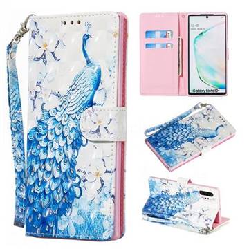 Blue Peacock 3D Painted Leather Wallet Phone Case for Samsung Galaxy Note 10 Pro (6.75 inch) / Note 10+