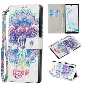 Colorful Elephant 3D Painted Leather Wallet Phone Case for Samsung Galaxy Note 10 Pro (6.75 inch) / Note 10+