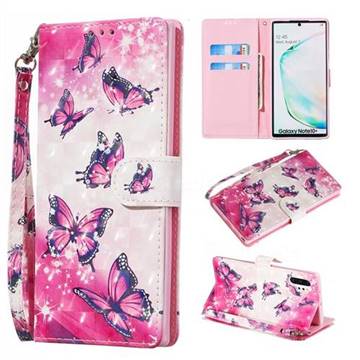 Pink Butterfly 3D Painted Leather Wallet Phone Case for Samsung Galaxy Note 10 Pro (6.75 inch) / Note 10+