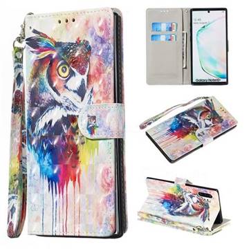 Watercolor Owl 3D Painted Leather Wallet Phone Case for Samsung Galaxy Note 10 Pro (6.75 inch) / Note 10+