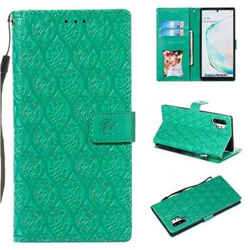 Intricate Embossing Rattan Flower Leather Wallet Case for Samsung Galaxy Note 10 Pro (6.75 inch) / Note 10+ - Green