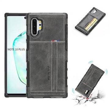 Luxury Shatter-resistant Leather Coated Card Phone Case for Samsung Galaxy Note 10 Pro (6.75 inch) / Note 10+ - Gray
