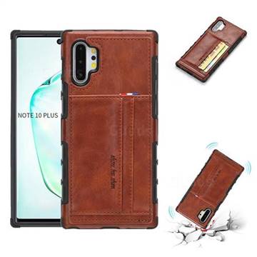 Luxury Shatter-resistant Leather Coated Card Phone Case for Samsung Galaxy Note 10 Pro (6.75 inch) / Note 10+ - Brown