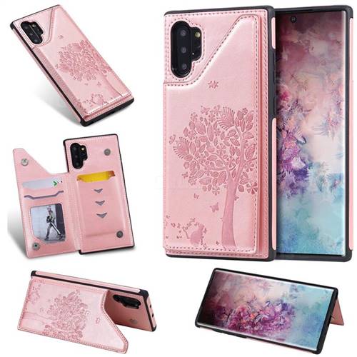 Luxury R61 Tree Cat Magnetic Stand Card Leather Phone Case for Samsung Galaxy Note 10 Pro (6.75 inch) / Note 10+ - Rose Gold
