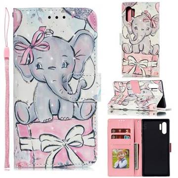 Bow Elephant 3D Painted Leather Phone Wallet Case for Samsung Galaxy Note 10 Pro (6.75 inch) / Note 10+