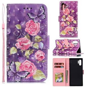Purple Butterfly Flower 3D Painted Leather Phone Wallet Case for Samsung Galaxy Note 10 Pro (6.75 inch) / Note 10+