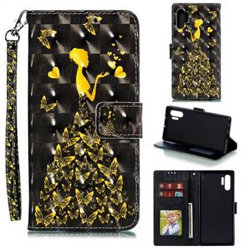 Golden Butterfly Girl 3D Painted Leather Phone Wallet Case for Samsung Galaxy Note 10 Pro (6.75 inch) / Note 10+