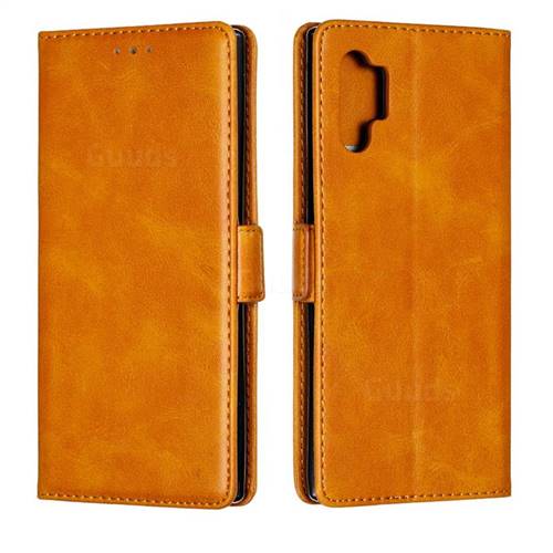Retro Classic Calf Pattern Leather Wallet Phone Case for Samsung Galaxy Note 10 Pro (6.75 inch) / Note 10+ - Yellow