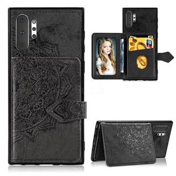 Mandala Flower Cloth Multifunction Stand Card Leather Phone Case for Samsung Galaxy Note 10 Pro (6.75 inch) / Note 10+ - Black