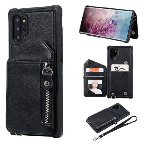 Classic Luxury Buckle Zipper Anti-fall Leather Phone Back Cover for Samsung Galaxy Note 10 Pro (6.75 inch) / Note 10+ - Black