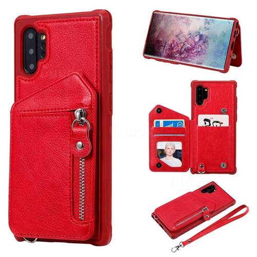 Classic Luxury Buckle Zipper Anti-fall Leather Phone Back Cover for Samsung Galaxy Note 10 Pro (6.75 inch) / Note 10+ - Red