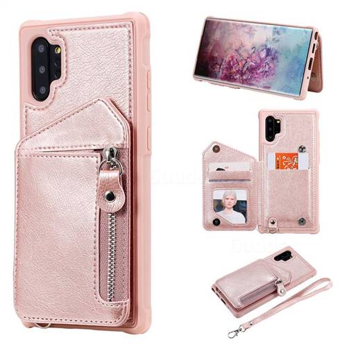 Classic Luxury Buckle Zipper Anti-fall Leather Phone Back Cover for Samsung Galaxy Note 10 Pro (6.75 inch) / Note 10+ - Pink