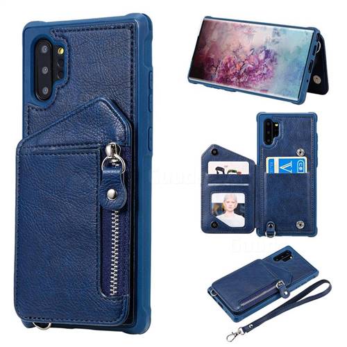Classic Luxury Buckle Zipper Anti-fall Leather Phone Back Cover for Samsung Galaxy Note 10 Pro (6.75 inch) / Note 10+ - Blue