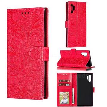 Intricate Embossing Lace Jasmine Flower Leather Wallet Case for Samsung Galaxy Note 10 Pro (6.75 inch) / Note 10+ - Red
