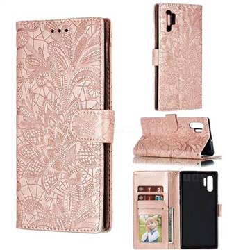 Intricate Embossing Lace Jasmine Flower Leather Wallet Case for Samsung Galaxy Note 10 Pro (6.75 inch) / Note 10+ - Rose Gold