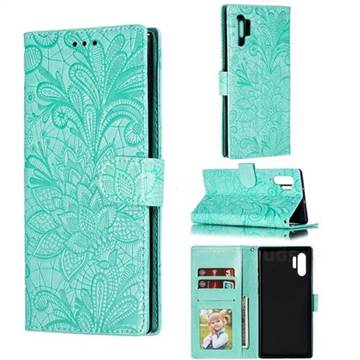 Intricate Embossing Lace Jasmine Flower Leather Wallet Case for Samsung Galaxy Note 10 Pro (6.75 inch) / Note 10+ - Green