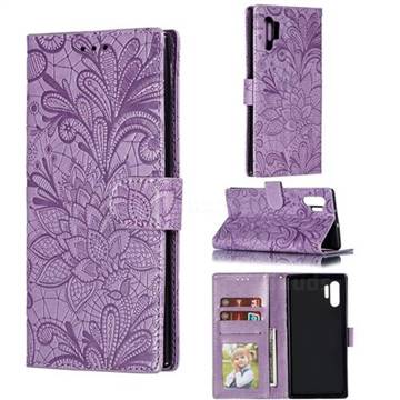 Intricate Embossing Lace Jasmine Flower Leather Wallet Case for Samsung Galaxy Note 10 Pro (6.75 inch) / Note 10+ - Purple