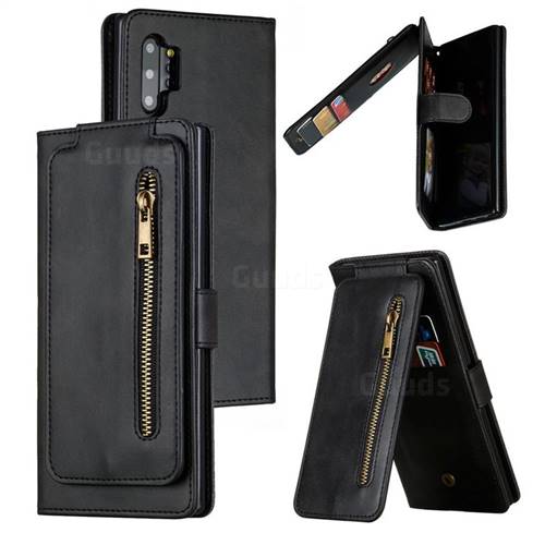 Multifunction 9 Cards Leather Zipper Wallet Phone Case for Samsung Galaxy Note 10 Pro (6.75 inch) / Note 10+ - Black