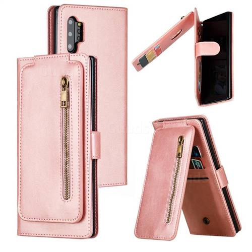 Multifunction 9 Cards Leather Zipper Wallet Phone Case for Samsung Galaxy Note 10 Pro (6.75 inch) / Note 10+ - Rose Gold