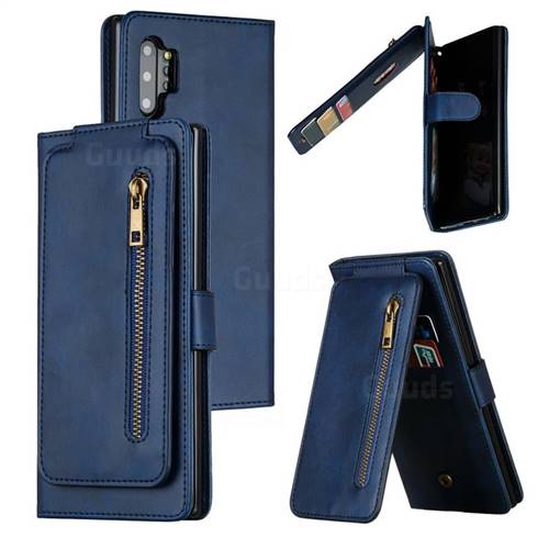 Multifunction 9 Cards Leather Zipper Wallet Phone Case for Samsung Galaxy Note 10 Pro (6.75 inch) / Note 10+ - Blue