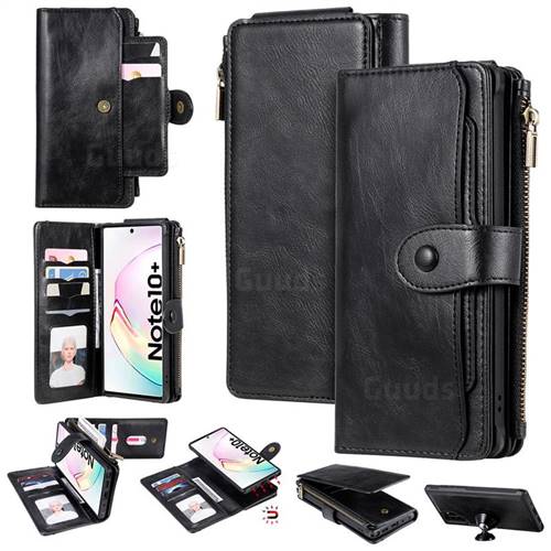 Retro Multifunction Zipper Magnetic Separable Leather Phone Case Cover for Samsung Galaxy Note 10 Pro (6.75 inch) / Note 10+ - Black
