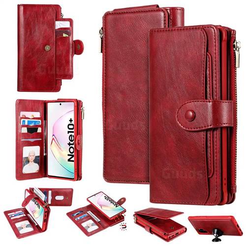 Retro Multifunction Zipper Magnetic Separable Leather Phone Case Cover for Samsung Galaxy Note 10 Pro (6.75 inch) / Note 10+ - Red