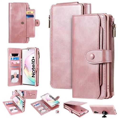 Retro Multifunction Zipper Magnetic Separable Leather Phone Case Cover for Samsung Galaxy Note 10 Pro (6.75 inch) / Note 10+ - Rose Gold